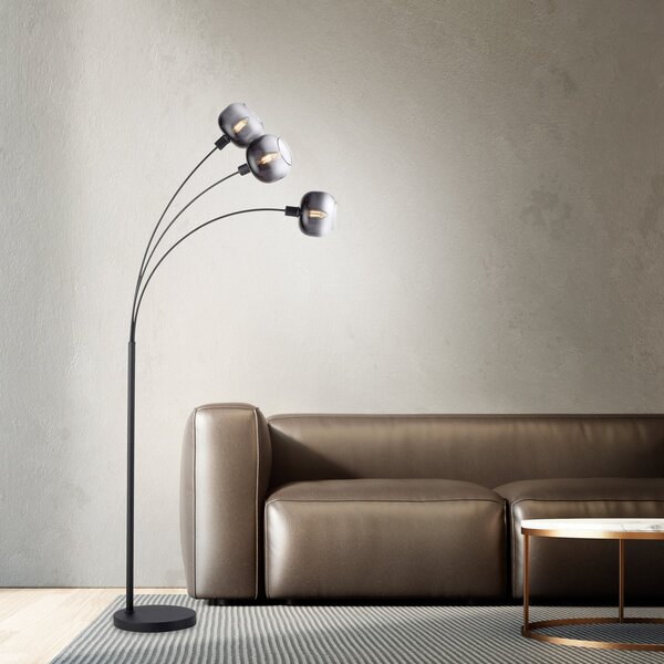 JUST LIGHT. GmbH Stojna svetilka Zea, 3-žarnica, dimno siva/črna, steklo, E14, Siva, Dnevna soba / jedilnica, Steklo, Sodobni