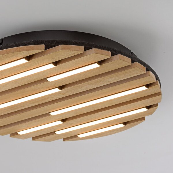JUST LIGHT. GmbH LED-stropna svetilka Akustik, premer 38 cm, naravni les, kovina, Les, Dnevna soba / jedilnica, Les, Sodobni