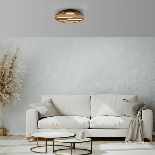 JUST LIGHT. GmbH LED-stropna svetilka Akustik, premer 38 cm, naravni les, kovina, Les, Dnevna soba / jedilnica, Les, Sodobni