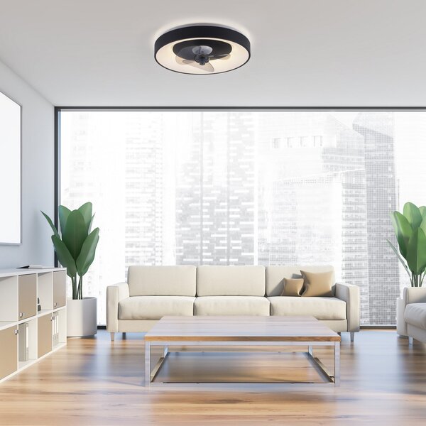 JUST LIGHT. GmbH LED stropni ventilator Venika, črn CCT, z daljinskim upravljalnikom, premer, zatemnjen, Črna, Dnevna soba / jedilnica, Kovina, Sodobni