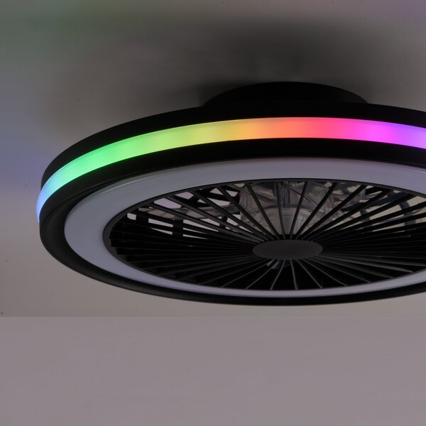 JUST LIGHT. GmbH LED stropni ventilator Brandon, črn, RGBW, CCT, premer 46,5 cm, zatemnjen, Črna, Dnevna soba / jedilnica, Plastika, Sodobni