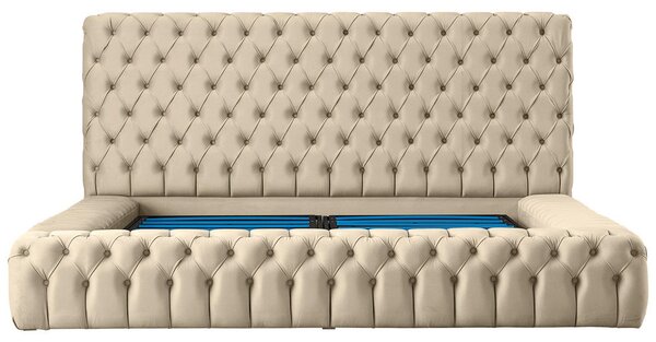 OBLAZINJENA POSTELJA 180 cm x 200 cm , kovina, tekstil naravne barve
