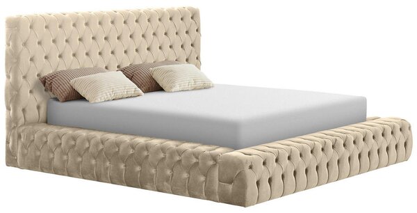 OBLAZINJENA POSTELJA 180 cm x 200 cm , kovina, tekstil naravne barve
