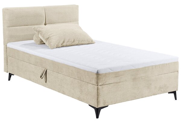 POSTELJA Z VZMETNICO 120 cm x 200 cm , tekstil, leseni material krem barve