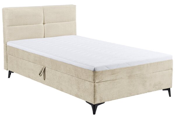 POSTELJA Z VZMETNICO 120 cm x 200 cm , tekstil, leseni material krem barve