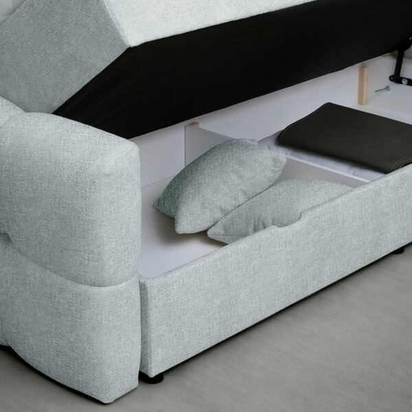 POSTELJA Z VZMETNICO 160 cm x 200 cm , les, tekstil, leseni material svetlo siva