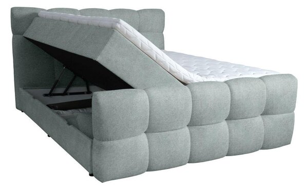 POSTELJA Z VZMETNICO 160 cm x 200 cm , les, tekstil, leseni material svetlo siva