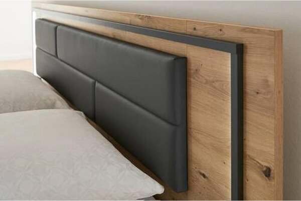 POSTELJNA GARNITURA 180 cm x 200 cm , tekstil, leseni material siva, hrast artisan