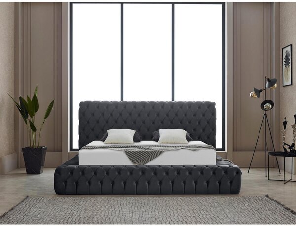 OBLAZINJENA POSTELJA 180 cm x 200 cm , kovina, tekstil siva