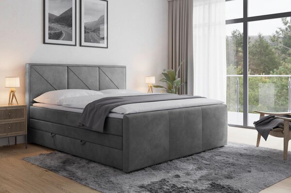 BOXSPRING POSTELJA 180 cm x 200 cm , leseni material svetlo siva