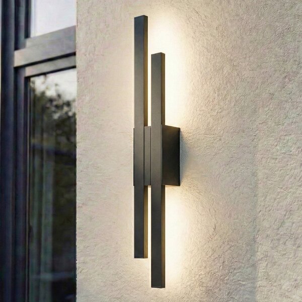 Lindby LED zunanja stenska svetilka Sakari, črna, aluminij, višina 59 cm, Črna, Aluminij, Sodobni