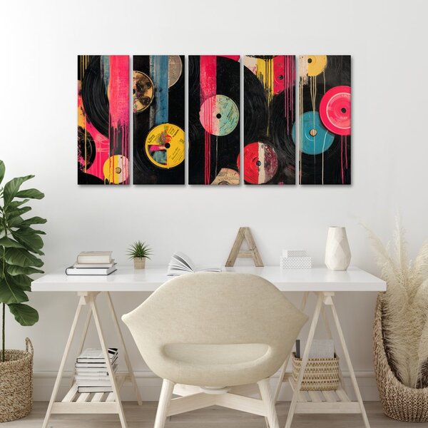 5-delna slika retro vinilne plošče