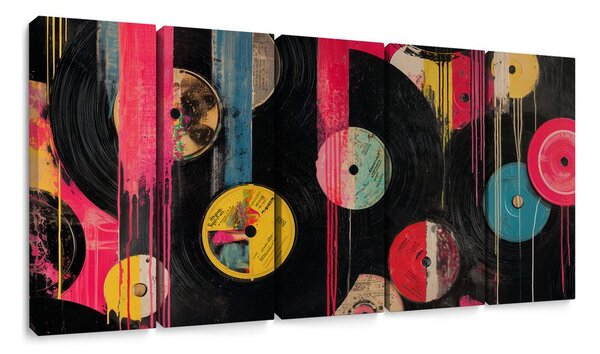 5-delna slika retro vinilne plošče