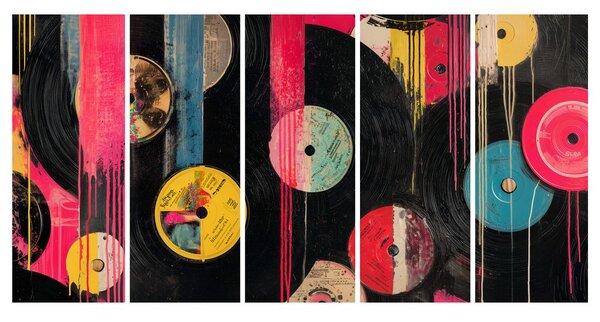 5-delna slika retro vinilne plošče