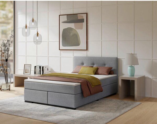POSTELJA BOXSPRING 120 cm x 200 cm , les, tekstil, karton svetlo siva