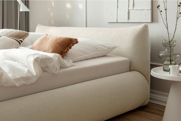 OBLAZINJENA POSTELJA 180 cm x 200 cm , les, tekstil, leseni material bež