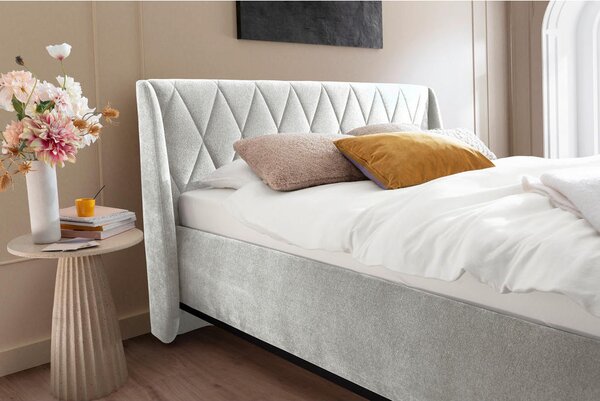 OBLAZINJENA POSTELJA 200 cm x 180 cm , tekstil, leseni material rjavosiva