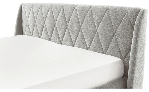 OBLAZINJENA POSTELJA 200 cm x 180 cm , tekstil, leseni material rjavosiva