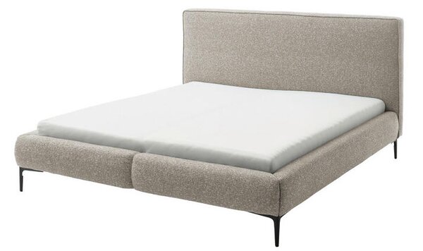 OBLAZINJENA POSTELJA 180 cm x 200 cm , leseni material, tekstil krem barve, črna