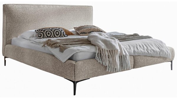 OBLAZINJENA POSTELJA 180 cm x 200 cm , leseni material, tekstil krem barve, črna