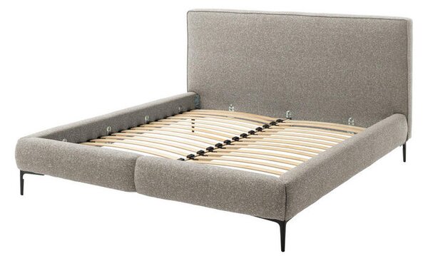 OBLAZINJENA POSTELJA 180 cm x 200 cm , leseni material, tekstil krem barve, črna