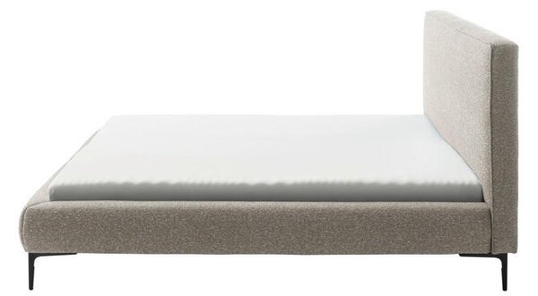 OBLAZINJENA POSTELJA 180 cm x 200 cm , leseni material, tekstil krem barve, črna