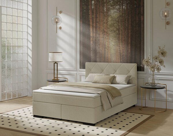 POSTELJA BOXSPRING 140 cm x 200 cm , les, tekstil, karton bež