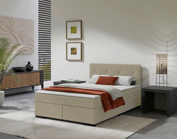 POSTELJA BOXSPRING 140 cm x 200 cm , les, tekstil, karton bež