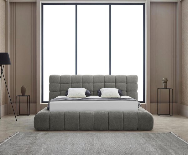 OBLAZINJENA POSTELJA 180 cm x 200 cm , kovina, tekstil siva