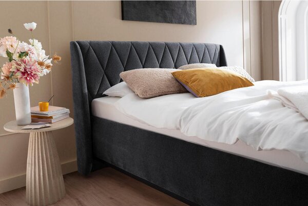 OBLAZINJENA POSTELJA 200 cm x 180 cm , tekstil, leseni material siva