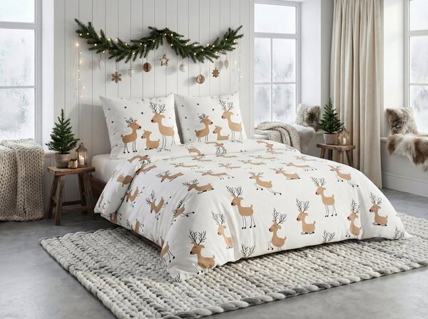 Posteljnina iz renforcé bombaža TIMBA DEER bela Dimenzije posteljnine: 80 x 80 cm | 135 x 200 cm