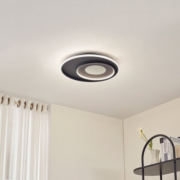 Lindby LED stropna svetilka Inessa, Ø 51 cm, črna, CCT, z možnostjo zatemnitve, zatemnjen, Črna, Dnevna soba / jedilnica, Kovina, Sodobni