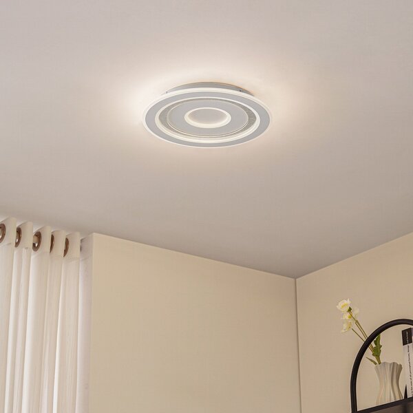 Lindby LED stropna svetilka Lorvik, Ø 40 cm, bela, CCT, z možnostjo zatemnitve, zatemnjen, Bela, Dnevna soba / jedilnica, Kovina, Sodobni