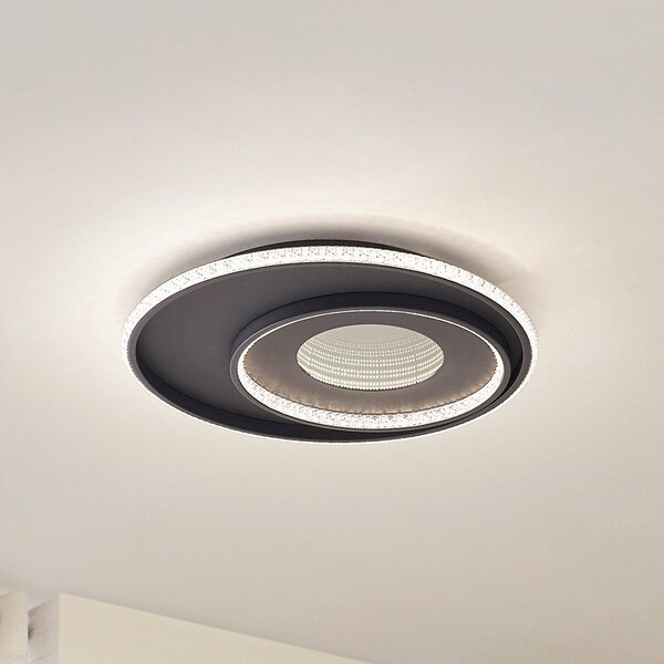 Lindby LED stropna svetilka Inessa, Ø 51 cm, črna, CCT, z možnostjo zatemnitve, zatemnjen, Črna, Dnevna soba / jedilnica, Kovina, Sodobni