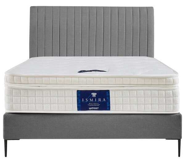 POSTELJA BOXSPRING x , leseni material, tekstil siva