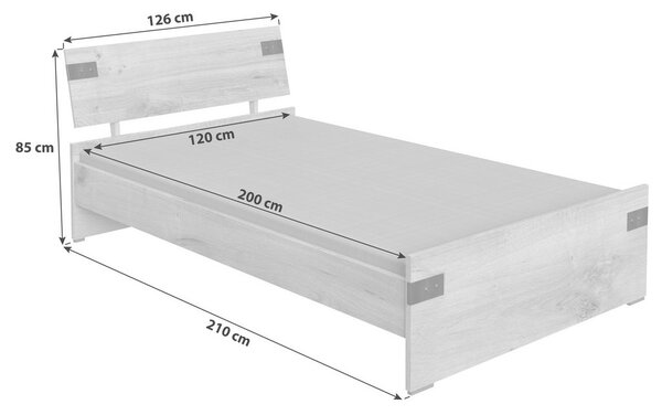 POSTELJA 120 cm x 200 cm , leseni material barve grafita, barve hrasta