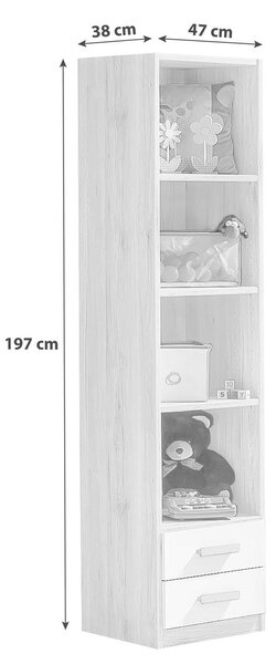 REGAL 47/197/38 cm bela, barve hrasta