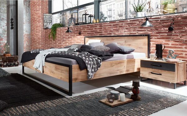 POSTELJA 160 cm x 200 cm , leseni material barve grafita, barve hrasta