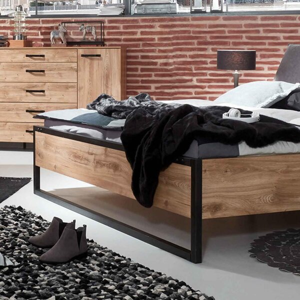 POSTELJA 180 cm x 200 cm , leseni material barve grafita, barve hrasta
