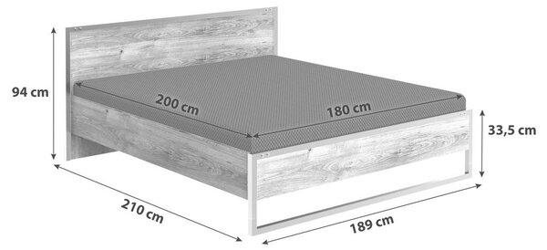 POSTELJA 180 cm x 200 cm , leseni material barve grafita, barve hrasta