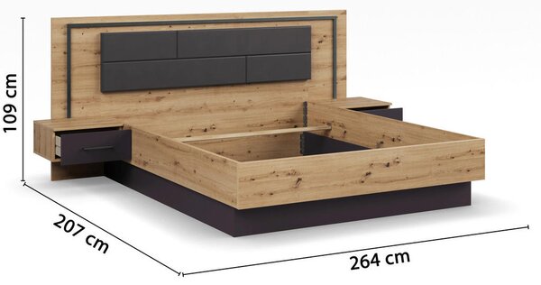 POSTELJNA GARNITURA 180 cm x 200 cm , tekstil, leseni material siva, hrast artisan