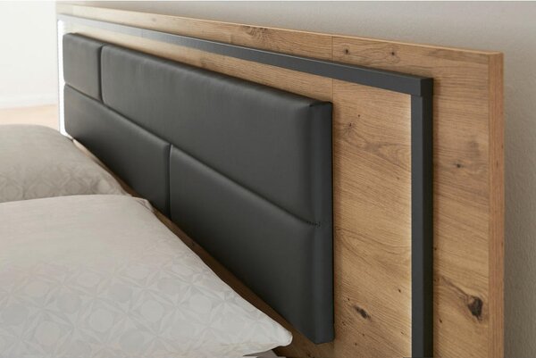 POSTELJNA GARNITURA 160 cm x 200 cm , tekstil, leseni material siva, hrast artisan