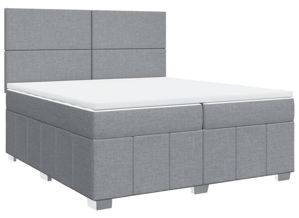 VidaXL Box spring postelja z vzmetnico svetlo siva 200x200 cm blago