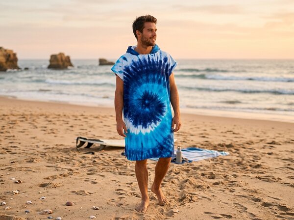 Plažni pončo BATIK WAVE modri 80x145 cm