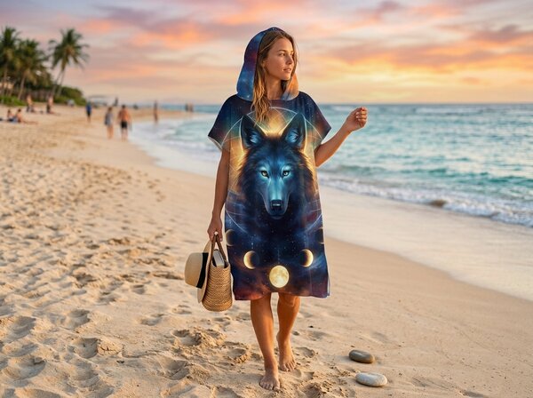 Plažni pončo MOON WOLF barvni 80x145 cm