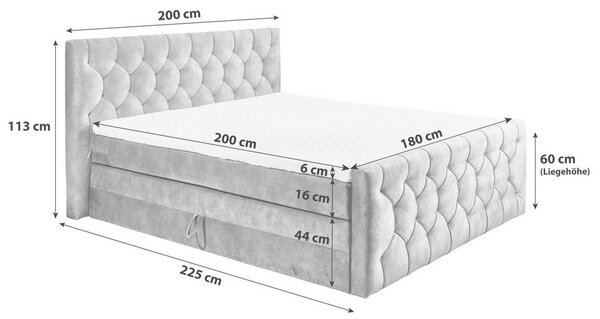 POSTELJA BOXSPRING 180 cm x 200 cm , tekstil, leseni material siva