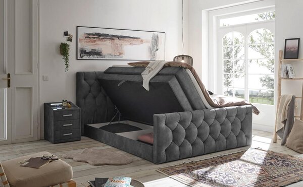 POSTELJA BOXSPRING 180 cm x 200 cm , tekstil, leseni material antracit