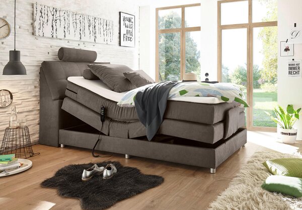 POSTELJA BOXSPRING 120 cm x 200 cm , tekstil, leseni material rjava