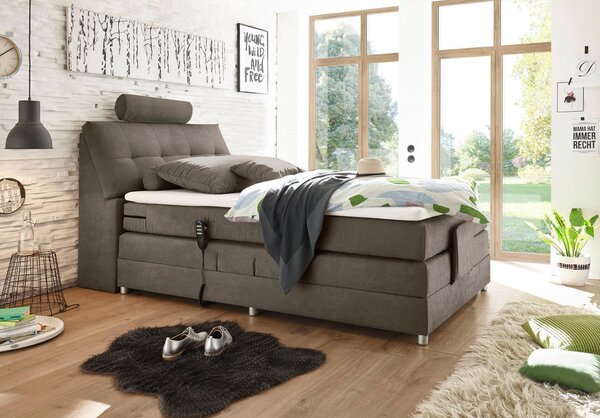 POSTELJA BOXSPRING 120 cm x 200 cm , tekstil, leseni material rjava