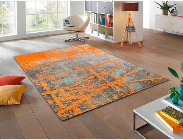 RAVNO TKANA PREPROGA Rustic 170/240 cm potiskano siva, oranžna
